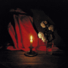 Angelos (Panayiotou), Flowers in the candlelight, 1998,80x80cm, oil on canvas